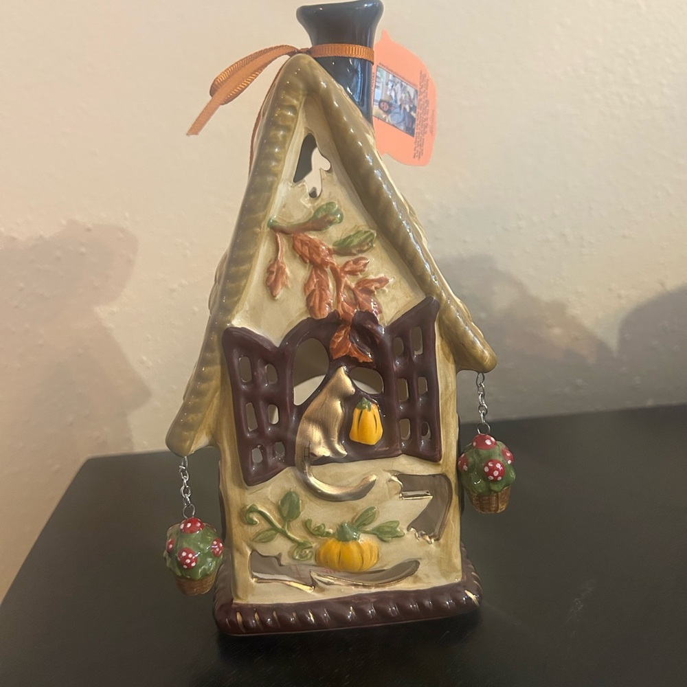 Decorative Ceramic Tea Light Cottage with Autumn Accents